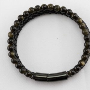 BRACELET CUIRE OBSIDIENNE DORE BRACELET CUIRE OBSIDIENNE DORE