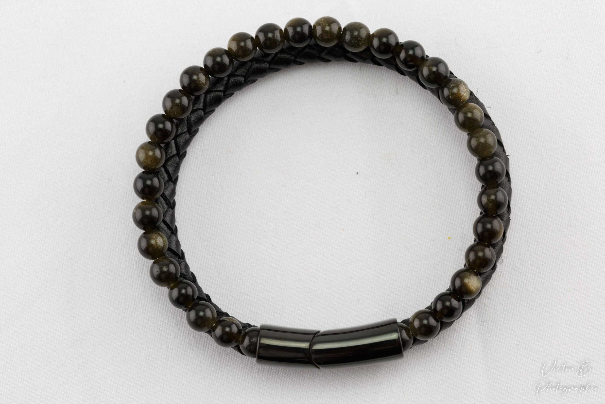 BRACELET CUIRE OBSIDIENNE DORE BRACELET CUIRE OBSIDIENNE DORE