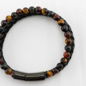 BRACELET CUIRE OEIL DE TIGRE OEIL DE TAUREAU