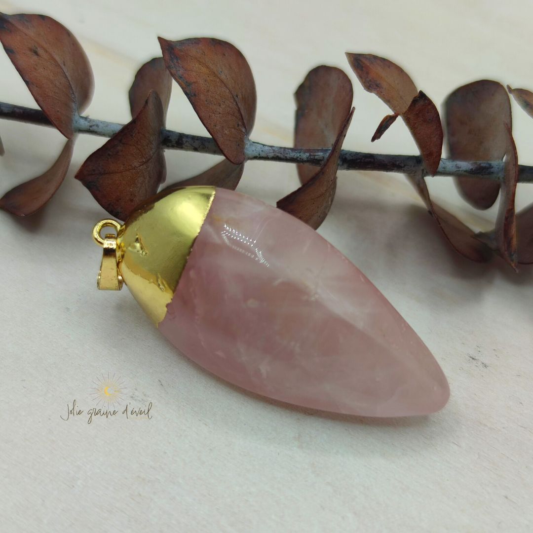 PENDENTIF QUARTZ ROSE GOUTTE