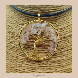 PENDENTIF QUARTZ ROSE OR