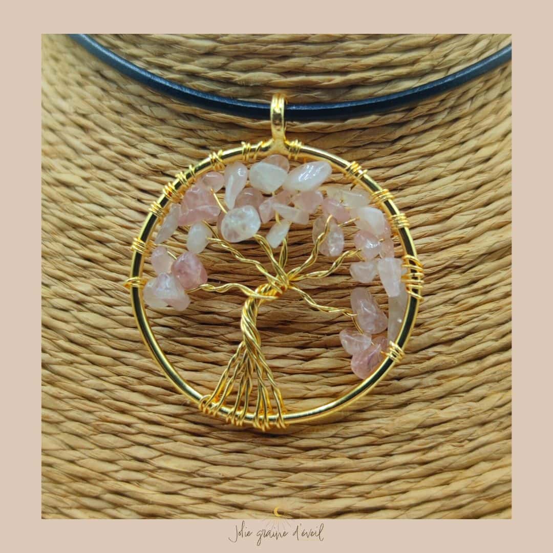 PENDENTIF QUARTZ ROSE OR